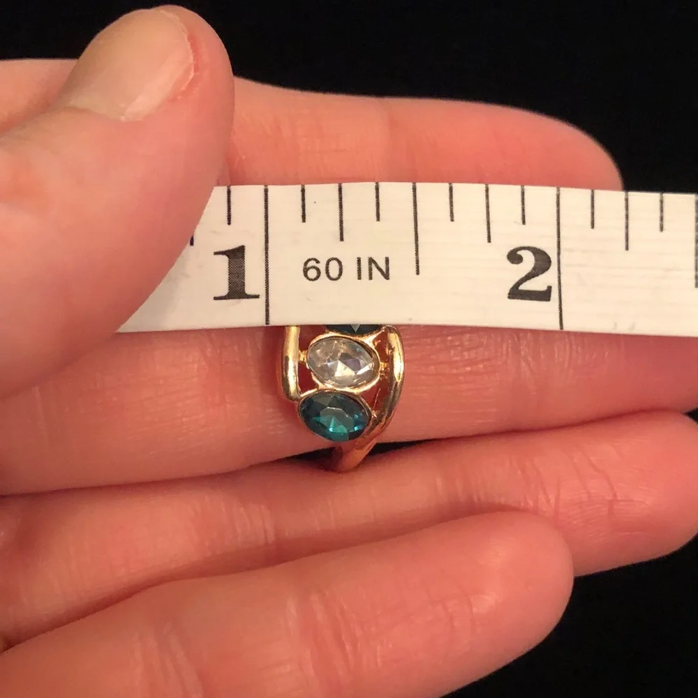 Gold Tone Green and White Faux Gemstone Ring